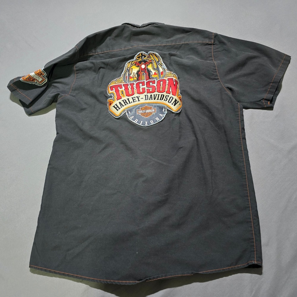 Work Shirt Mens Large Black Tucson Arizona Patch Harley-Davidson  Andy Button Up